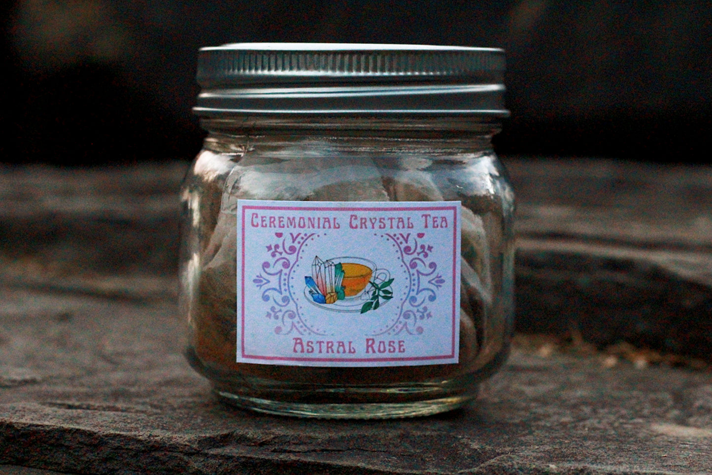 Astral Rose Tea Blend, Front of jar (Small)